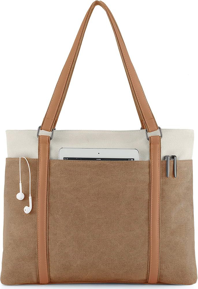 Wxnow Women Laptop Tote Bag Canvas Handbag Purse Shoulder Bag | Amazon (US)