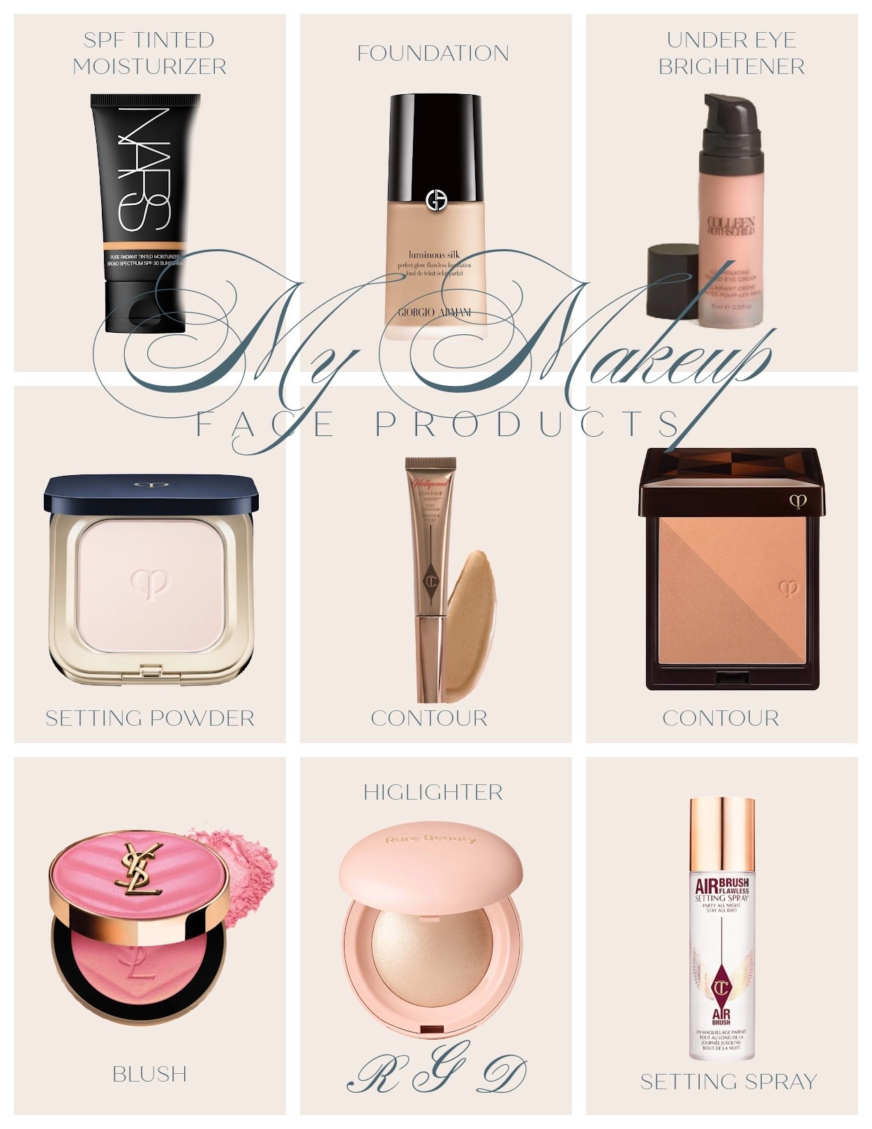 My favorite makeup  products for your face. I love the tinted moisturizer for light coverage and SPF, I use color Groenland. I layer the foundation lightly over it (I use color 5.75). The under eye cream is amazing for brightening! Love this veil powder!!! The contour wand and bronzer (color 40) leave your face lifted and sun-kissed. This blush (color Restless Rose) and highlighter (color exhilarate) are perfection! Finish it off with this magic makeup setting spray. 

#LTKBeauty #LTKStyleTip #LTKFindsUnder50