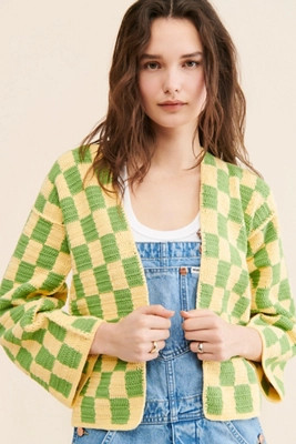 Society Mano Checkered Knit Slouchy Cardigan | Anthropologie (US)