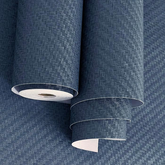 Fabric Wallpaper Textured Contact Paper (24in X 393in) Navy Blue Grasscloth Wallpaper Peel and St... | Amazon (US)