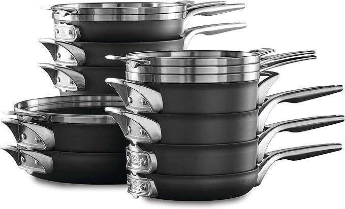 Calphalon Premier Space Saving Pots and Pans Set, 15 Piece Cookware Set, Nonstick | Amazon (US)