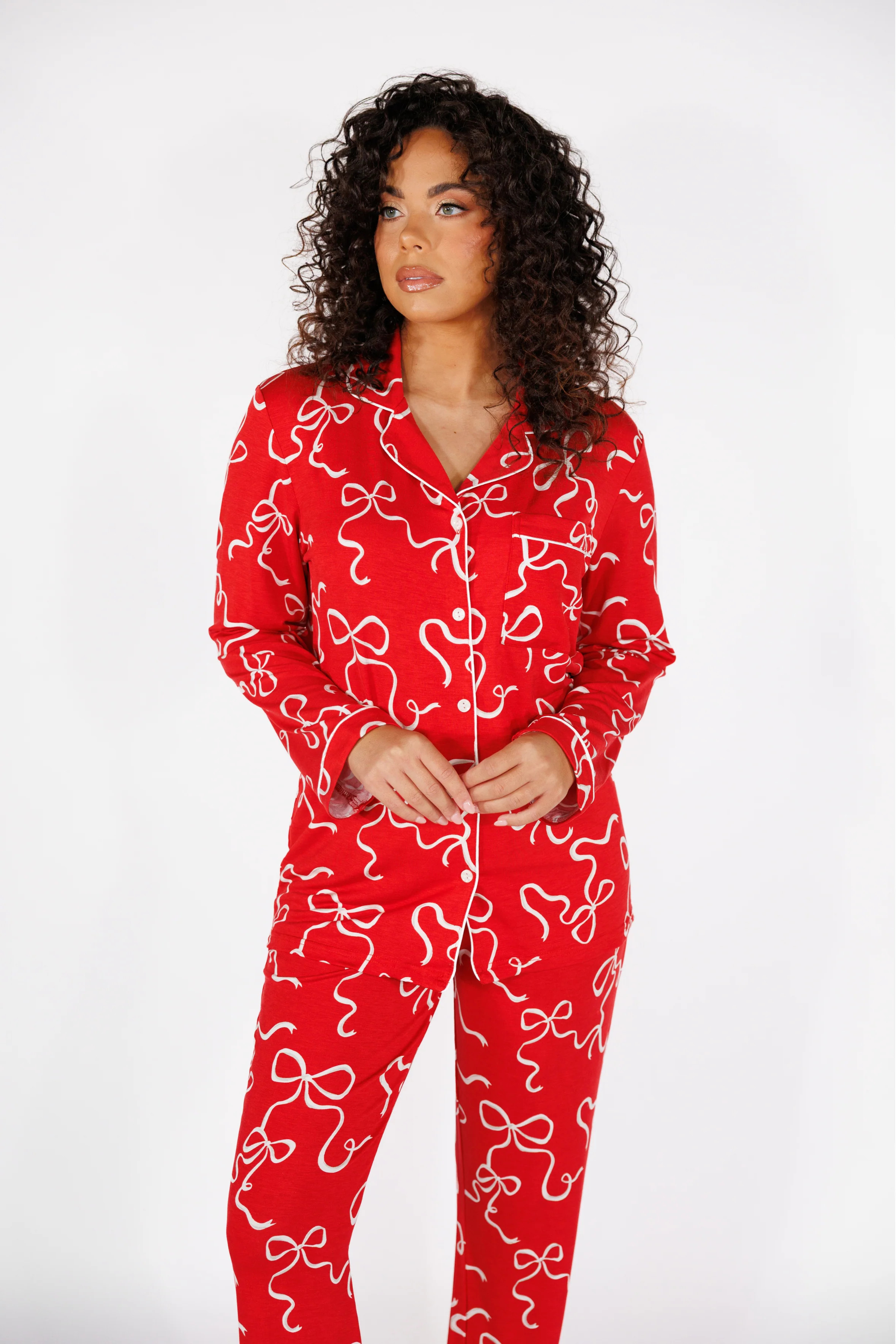PREORDER Heirloom Bows in Holiday Red Long Sleeve & Pant Pajama Set | In My Sundays
