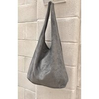 Slouch Bag With Zipper.large Tote Leather in Gray. Soft Natural Suede Genuine Hobo Bag. Bohemian Grey | Etsy (US)