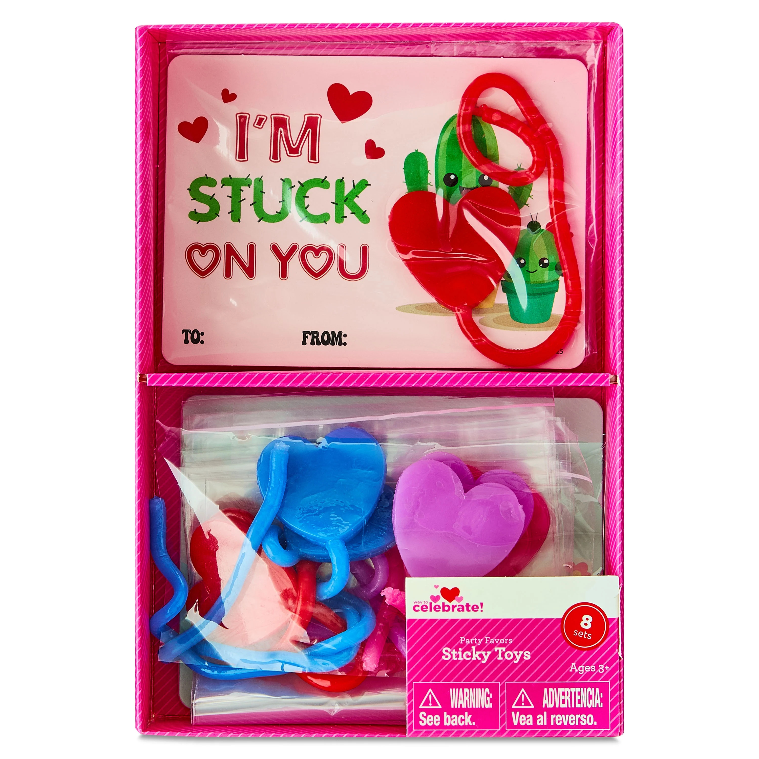 Classroom Exchange Cards with Sticky Toy Party Favors, Multicolor, 8 Count, Valentine's Day by Wa... | Walmart (US)