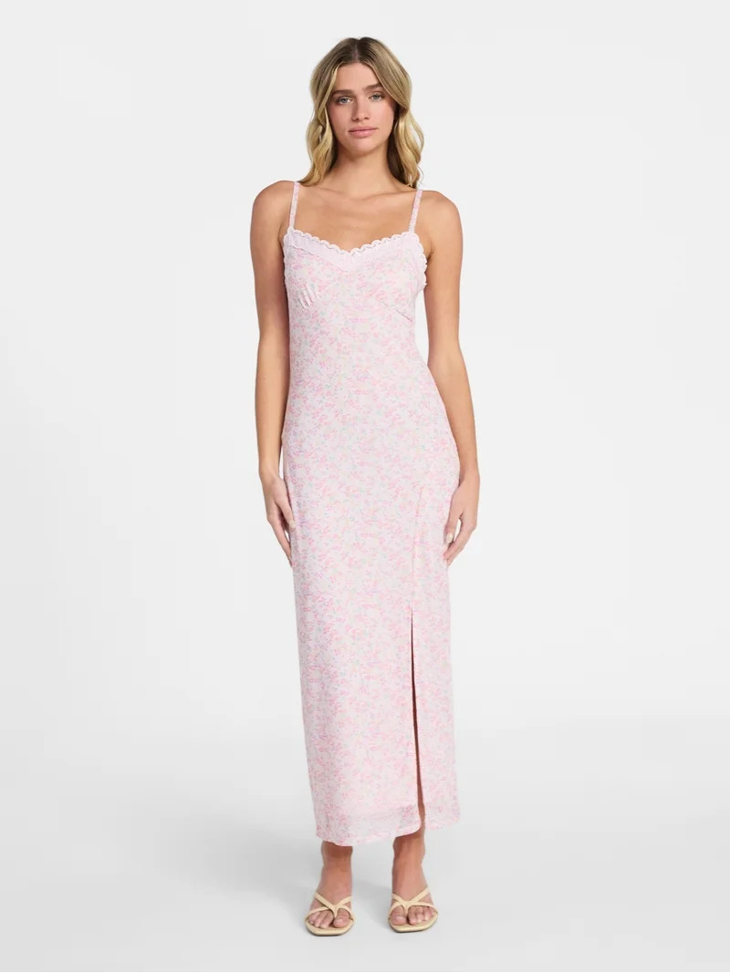 No Boundaries Lace Trim Maxi Dress, Women’s XXS-XXL | Walmart (US)