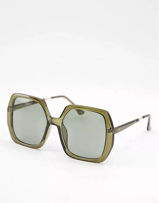 ASOS DESIGN recycled frame oversized 70s sunglasses in green | ASOS (Global)