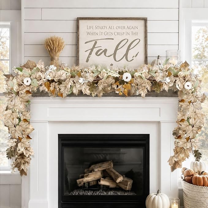 Fall Decorations for Home - 6Ft Autumn Maples Leaf Pumpkin Berry Garland | Halloween Thanksgiving... | Amazon (US)
