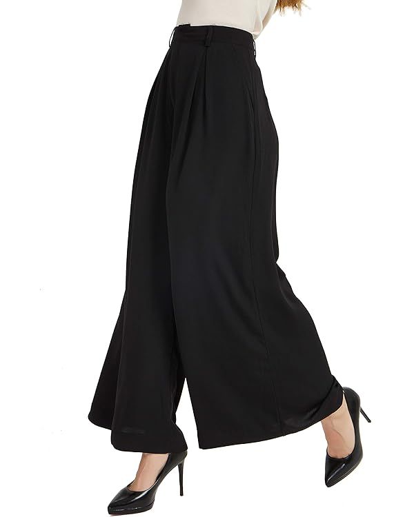 Tronjori Women High Waist Casual Wide Leg Long Palazzo Pants Trousers Regular Size | Amazon (US)