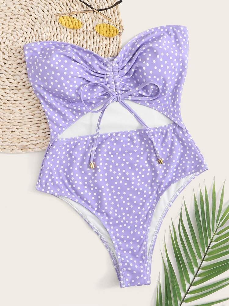 Polka Dot Cut-out Bandeau One Piece Swimsuit | SHEIN