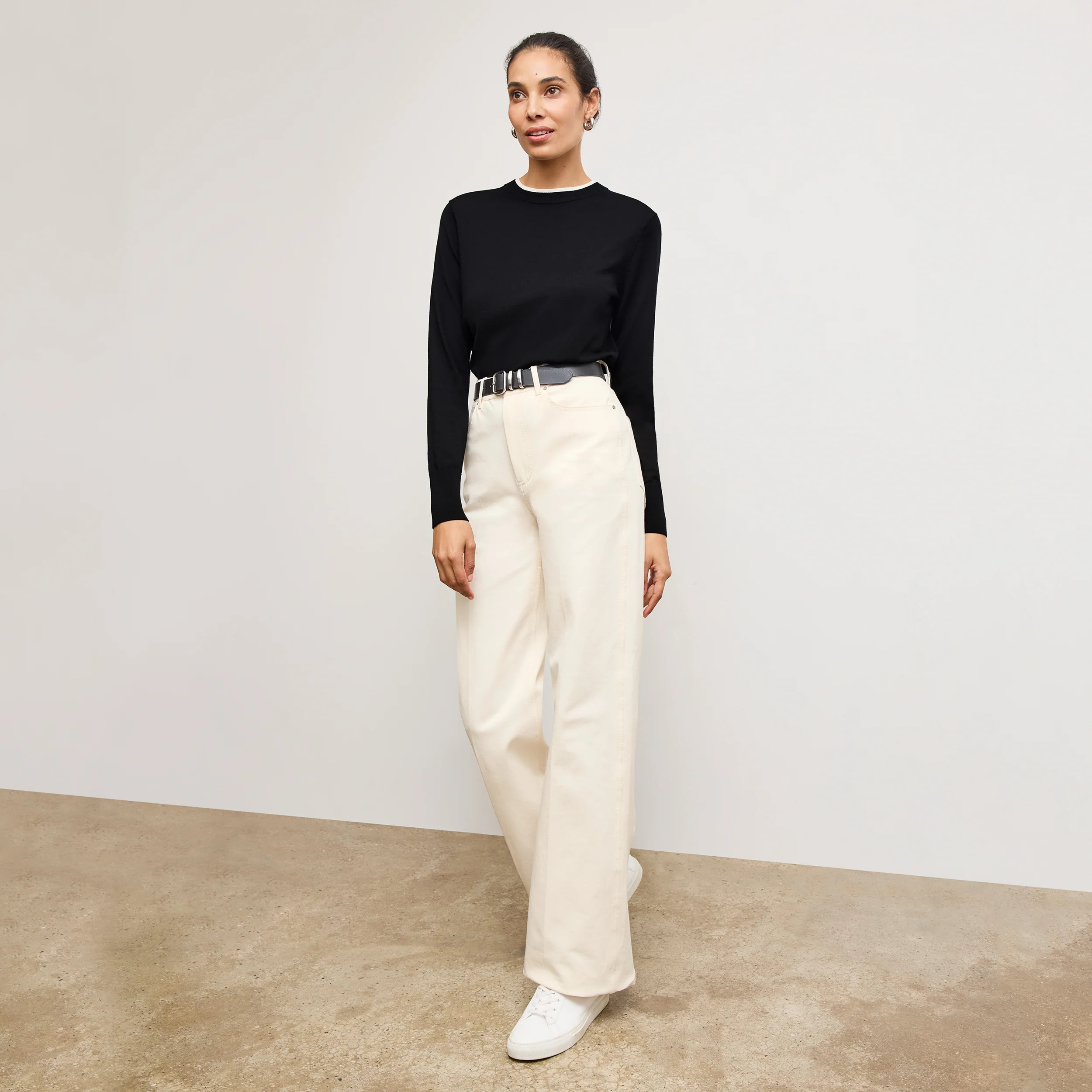 Kit Contrast Sweater - Light Merino :: Black/Ivory | MM LaFleur