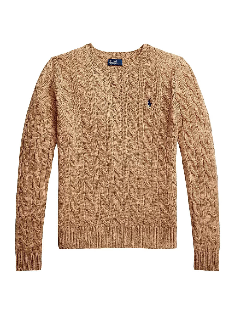 Women's Cable-Knit Wool-Cashmere Crewneck Sweater - Collection Camel Melange - Size Large | Saks Fifth Avenue