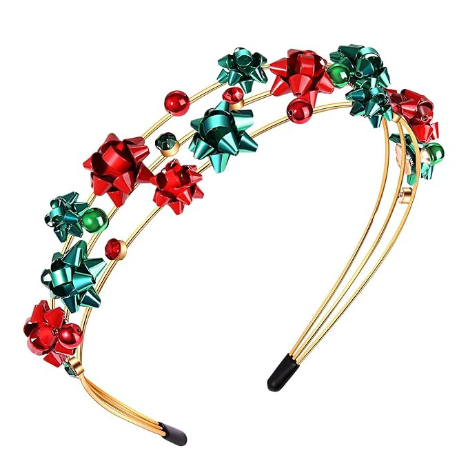 mokkia Hairband, Christmas Headband for Women, Red Green Christmas Bow Headband, Jeweled Rhinesto... | Amazon (US)