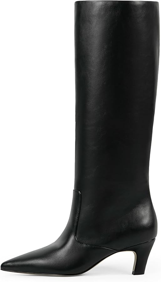 Knee High Boots for Women Pointed Toe Kitten Low Heel Tall Boots Faux Leather Fall Long Boots Sid... | Amazon (US)