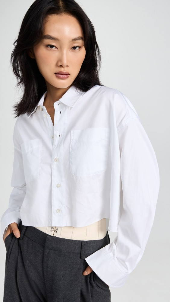 Marissa Webb Davie Cropped Sateen Boyfriend Button Down | Shopbop | Shopbop