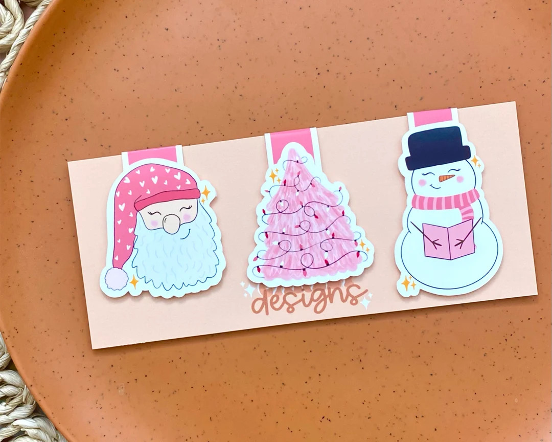 Pink Christmas Magnetic Bookmark Set Christmas Winter - Etsy | Etsy (US)