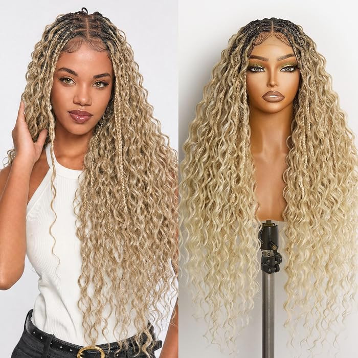 Braided Wig Veralux\u2122 Fiber Full Lace Boho Curly Water Wave Synthetic Box Braided Wigs For Bl... | Amazon (US)