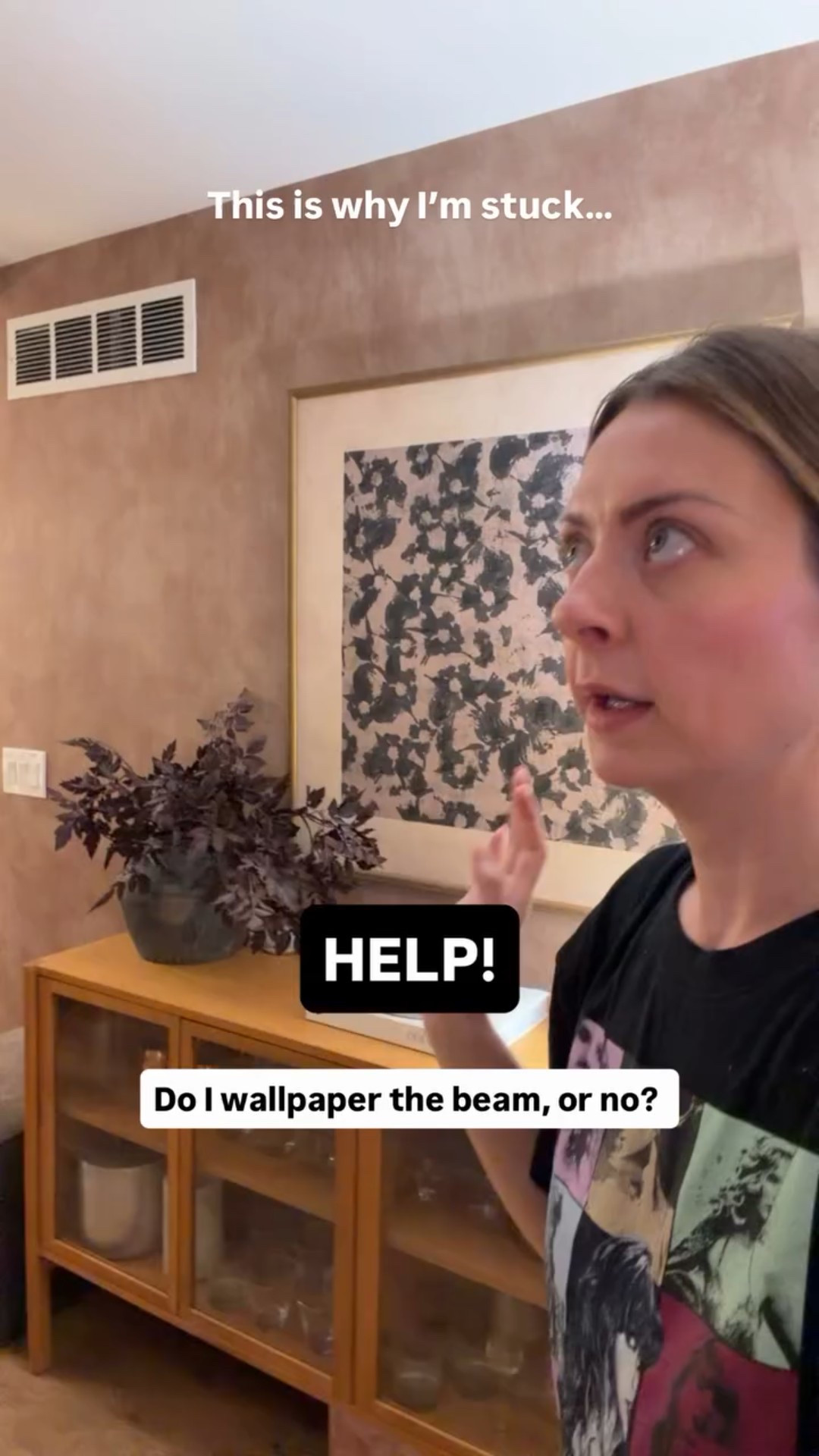 This is why I’m stuck… HELP! Do I wallpaper the beam, or no?