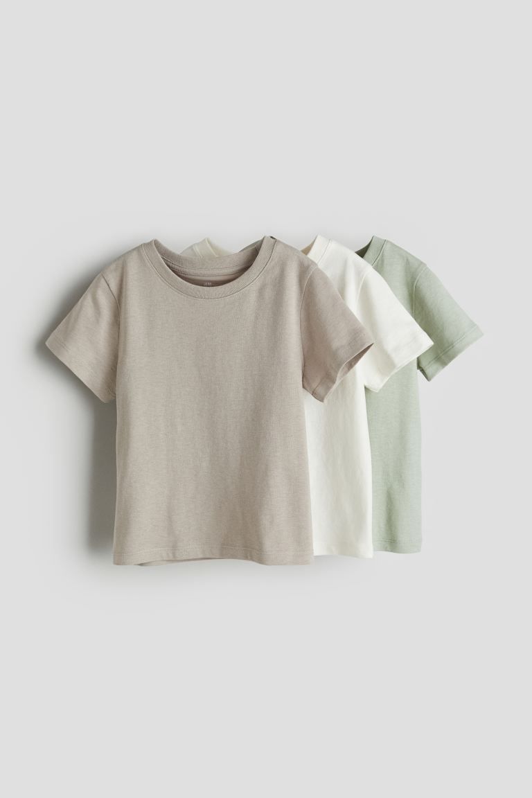 3-pack T-shirts - Taupe/cream/light khaki green - Kids | H&M US | H&M (US + CA)