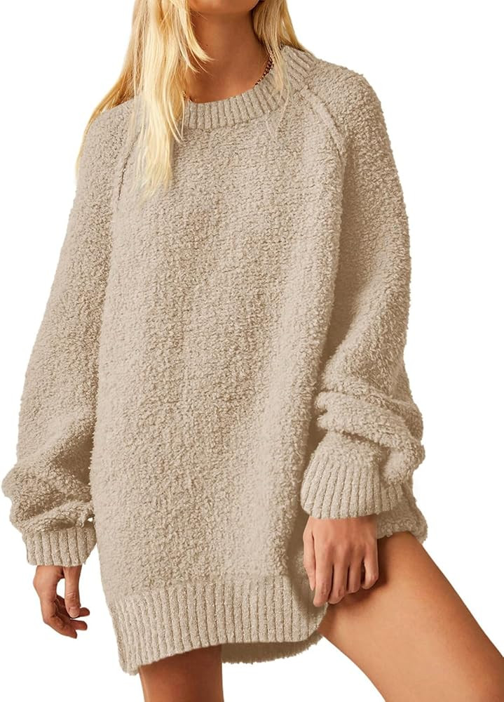 UNCLECAT Womens Oversized Sweater 2025 Fall Trendy Fuzzy Crew Neck Long Sleeve Casual Tunic Sweat... | Amazon (US)