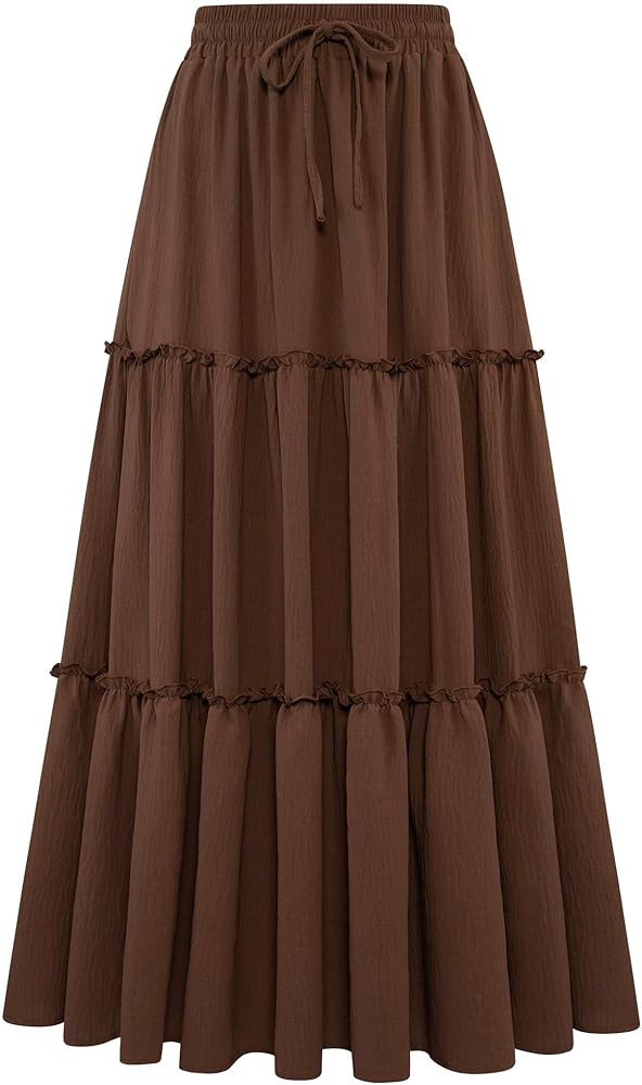 Arolina Women's Summer Maxi Skirt Trendy High Waist Pleated Ruffle Long Skirts Flowy Beach Boho S... | Amazon (US)