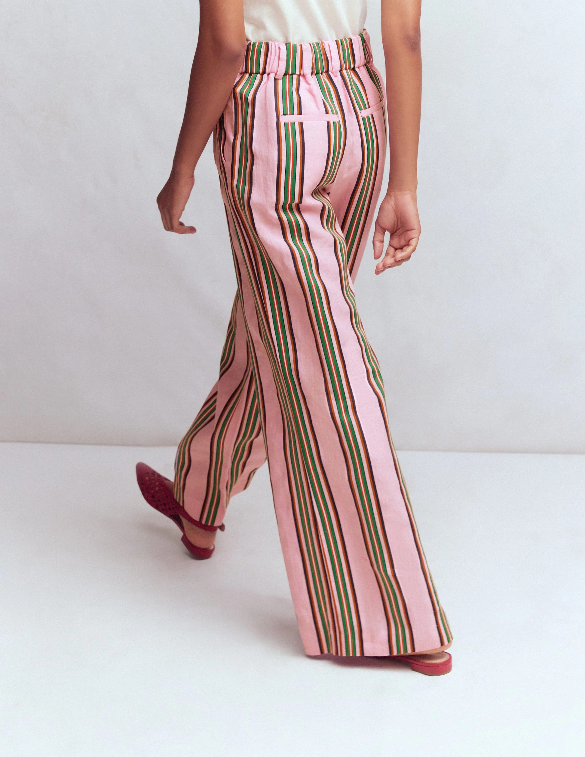 Kensington Linen Pants-Pink and Green Stripe | Boden (US)