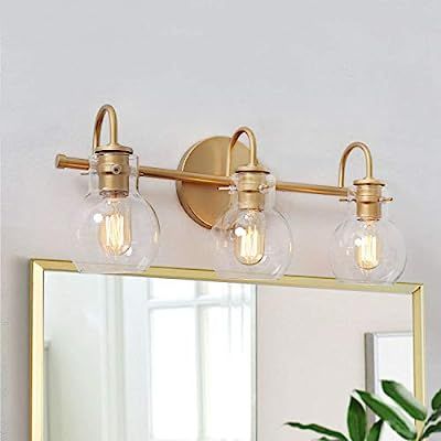 KSANA Gold Bathroom Vanity Light Fixtures with Clear Glass Shade, 22”x7”x9 | Amazon (US)
