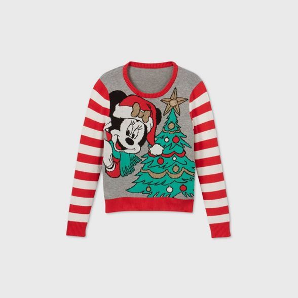 Girls' Disney Minnie Mouse Pullover Sweater - Gray/Red | Target