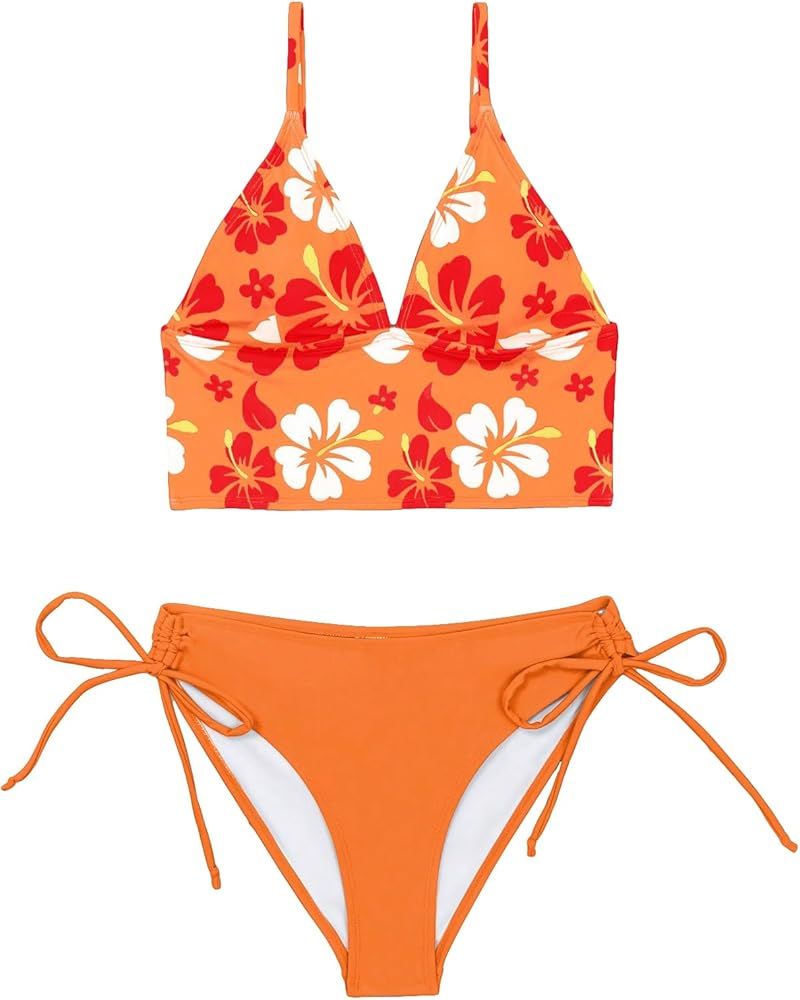 SHENHE Women's 2 Piece Floral Tankini Bathing Suits Drawstring Side Swimsuits Bikini Set | Amazon (US)