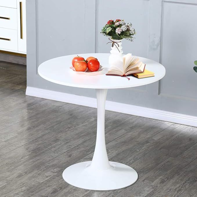 White Dining Table,Modern Tulip Dining Room Table with Round MDF Table Top,End Table Leisure Coff... | Amazon (US)