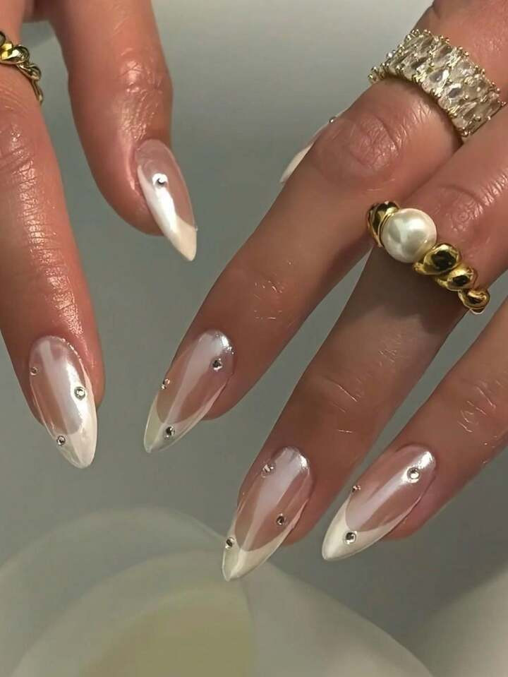 Nailrosy 10Pcs Handmade Press On Nails Kit Almond Pink Silver Butterfly Faux Pearl Cat Eye Elegant Minimalist Old Money Japanese Style Modern Korea Style Fresh Design Chic French Style Neutral Classical Creative Glossy Finish Shimmery Ombre Fake Nail Kit Birthday Gift Wedding Nail Supplies Handmade Press On Nails | SHEIN