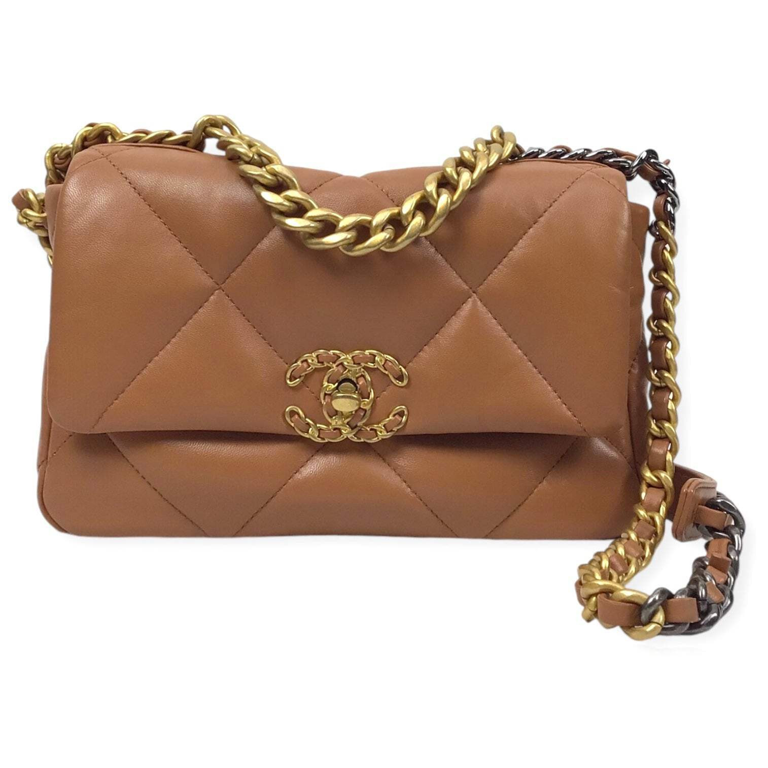 Chanel 19 Medium Flap Bag - Authentic Quilted Lambskin in Brown | eBay US