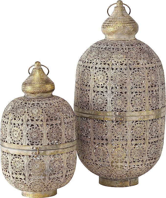 Moroccan Metal Temple Lanterns, Luxury Floor Hurricanes, Set of 2, For LED or Wax Candles, Sealed... | Amazon (US)