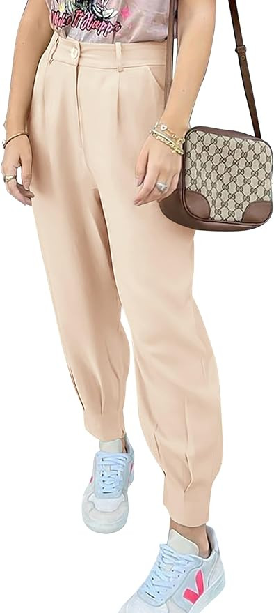 PRETTYGARDEN Women's Summer High Waisted Pants Casual Ankle Length Work Office Trouser Slacks wit... | Amazon (US)