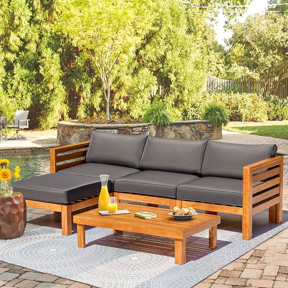 YOLENY 5 Piece Patio Conversation Set with Coffee Table and Soft Cushions, Wood Furniture Set, Ou... | Amazon (US)