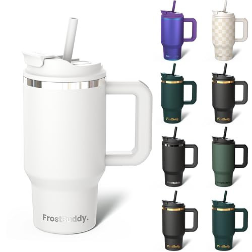 Frost Buddy Thicc Buddy - 16 oz Stainless Steel Vacuum Insulated Tumbler with Lid and Straw for Water - Travel Mug Cupholder Friendly - Gifts for Women Men Him Her (White) | Amazon (US)