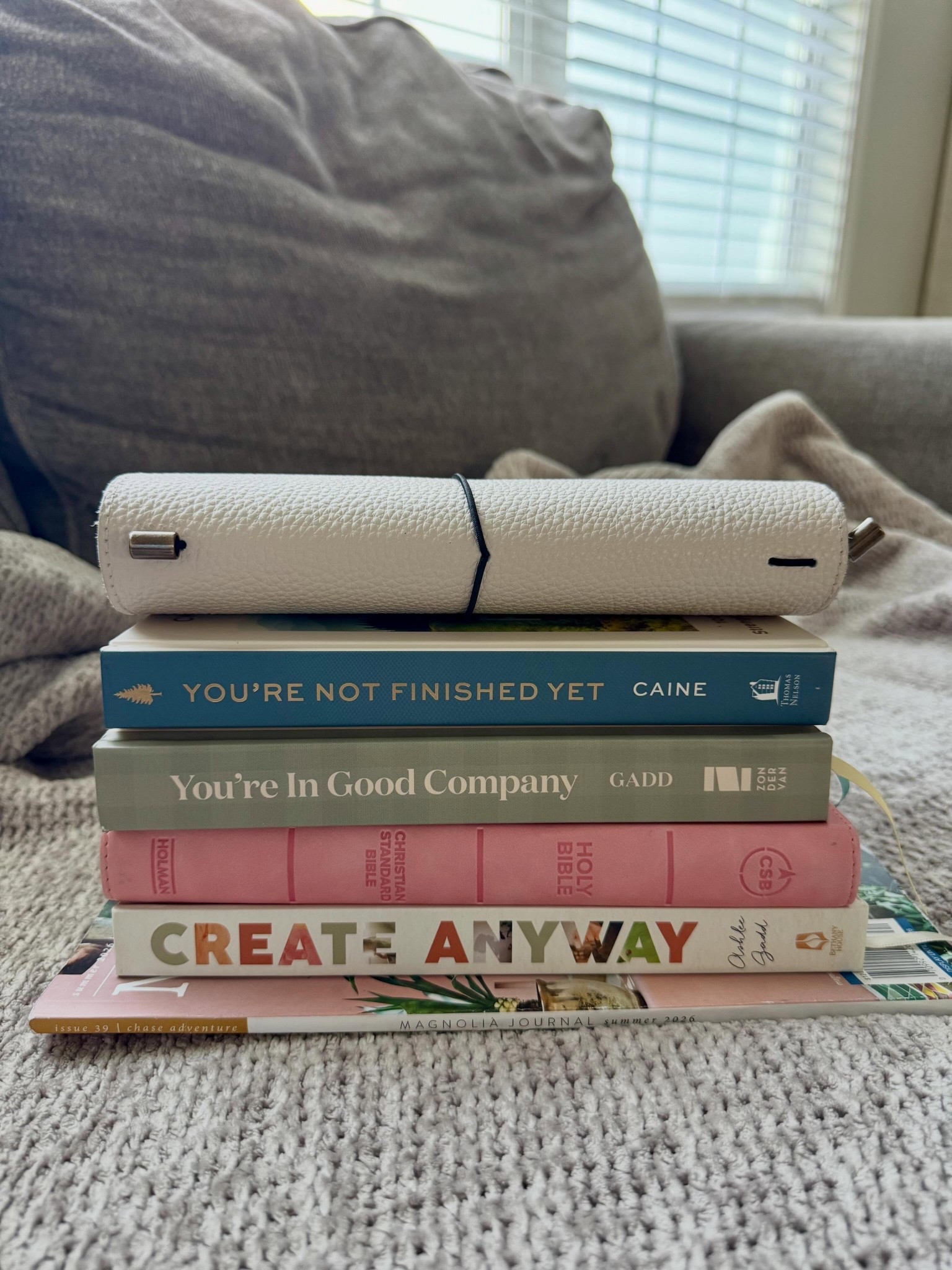 Saturdays mornings are meant for lounging and lingering. 😌☕️

After consistently getting up at the crack of dawn all week to shuffle the kids out the door to school, nothing entices me more than a morning of snuggling up with a cozy blanket on the couch to read, journal, and drink my coffee in peace.

Here’s what’s in my latest Saturday stack 📚✨:
- My @christianstandardbible Thinline Bible
- You’re Not Finished Yet by @christinecaine to remind me to keep the faith 
- Create Anyways by @ashleegadd to encourage me in my creativity and calling in this new motherhood era
- You’re in Good Company by @ashleegadd and @coffeeandcrumbs to cultivate the friendship and community 
I’ve been seeking in a still a fairly new-to-me town
- @magnolia magazine for inspiration 
- And last but not least, my joy journal that I desperately needed to catch up on after falling behind this week 😆

How do you like to replenish yourself on Saturday mornings? 💆🏾‍♀️

#cozysaturday #weekendrituals #journalinspiration #saturdayreads momcreator