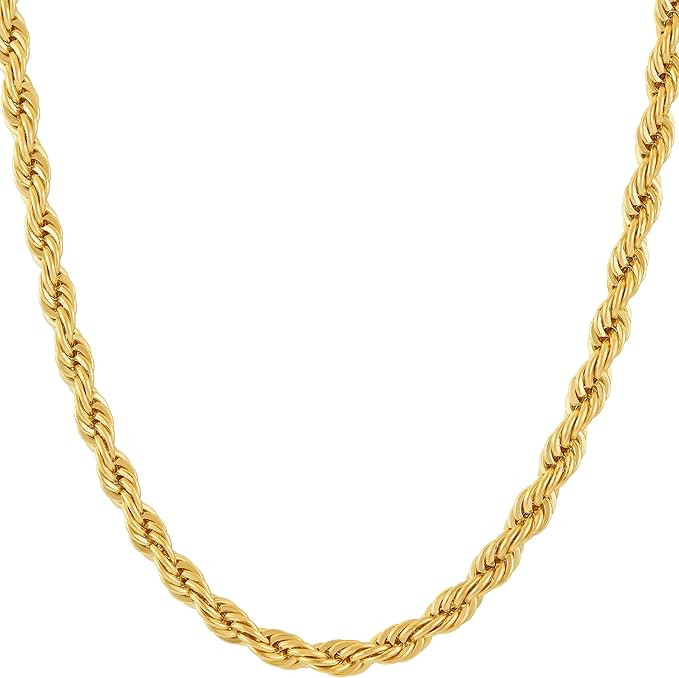 Lifetime Jewelry 5mm Rope Chain Necklace 24k Real Gold Plated for Men Women Teen | Amazon (US)