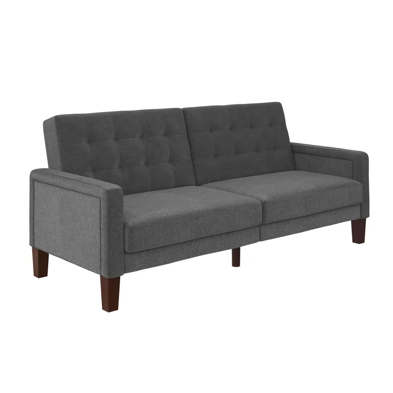 Better Homes & Gardens Porter Fabric Tufted Firm Futon, Gray Linen - Walmart.com | Walmart (US)