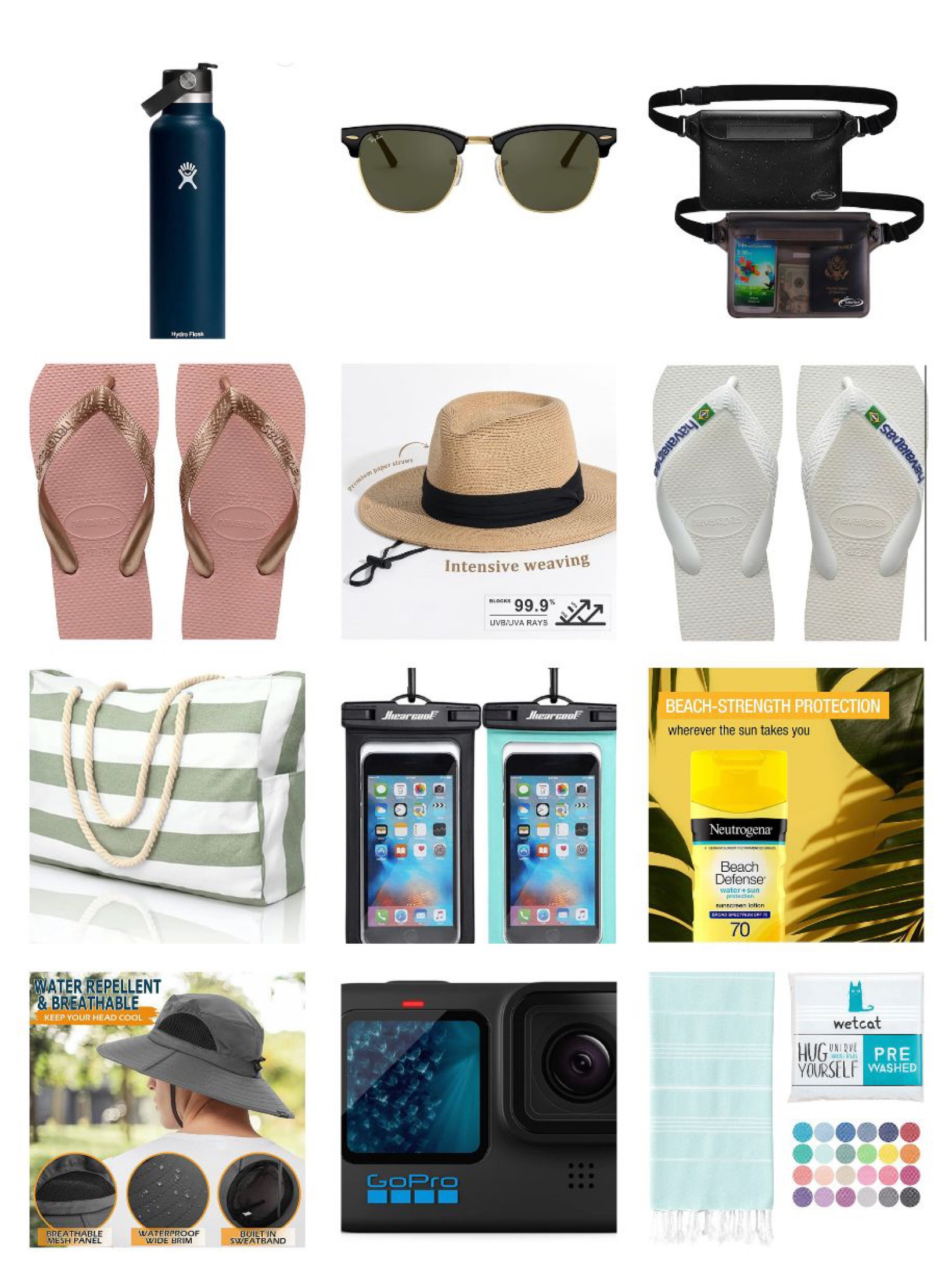 Beach trip essentials! 
Things you actually need 

Waterproof bag, waterproof wallet, waterproof phone case and waterproof camera. Flip flops, hat, sunscreen, water bottle, sunglasses, towels.


#ltkfind #ltkcompetition 

#LTKtravel #LTKswim #LTKbrasil