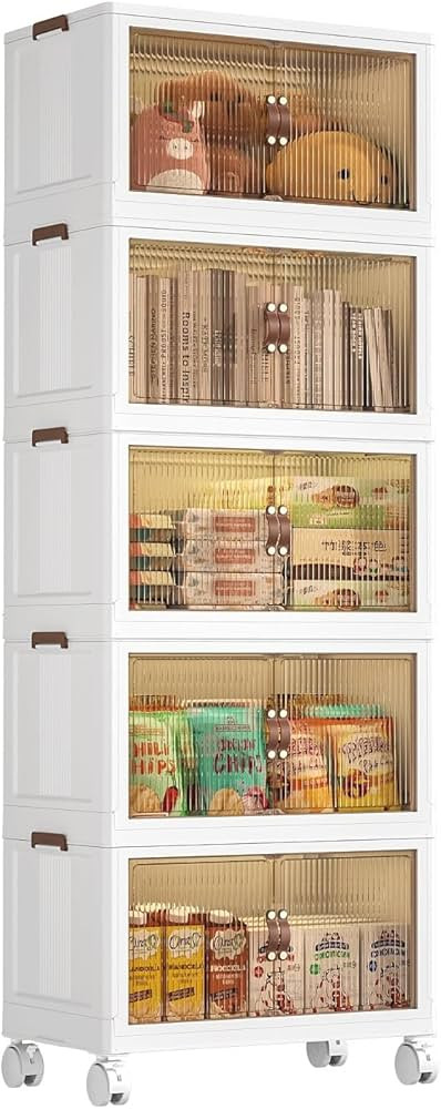 19.5 Gal Storage Bins with Lid - Folding Storage Box with Doors and Wheels, Collapsible Plastic S... | Amazon (US)