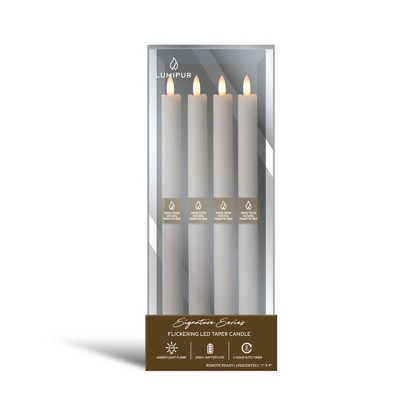 LumiPur 4pc 1"x9"  Signature Collection Flickering Flameless LED Wax Taper Candle Gray Fog