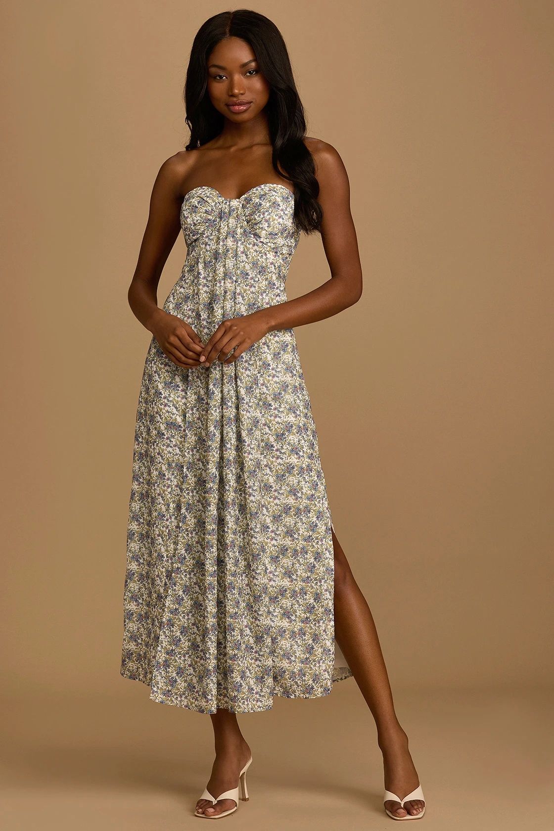 Party in the Garden Ivory Floral Print Strapless Maxi Dress | Lulus (US)