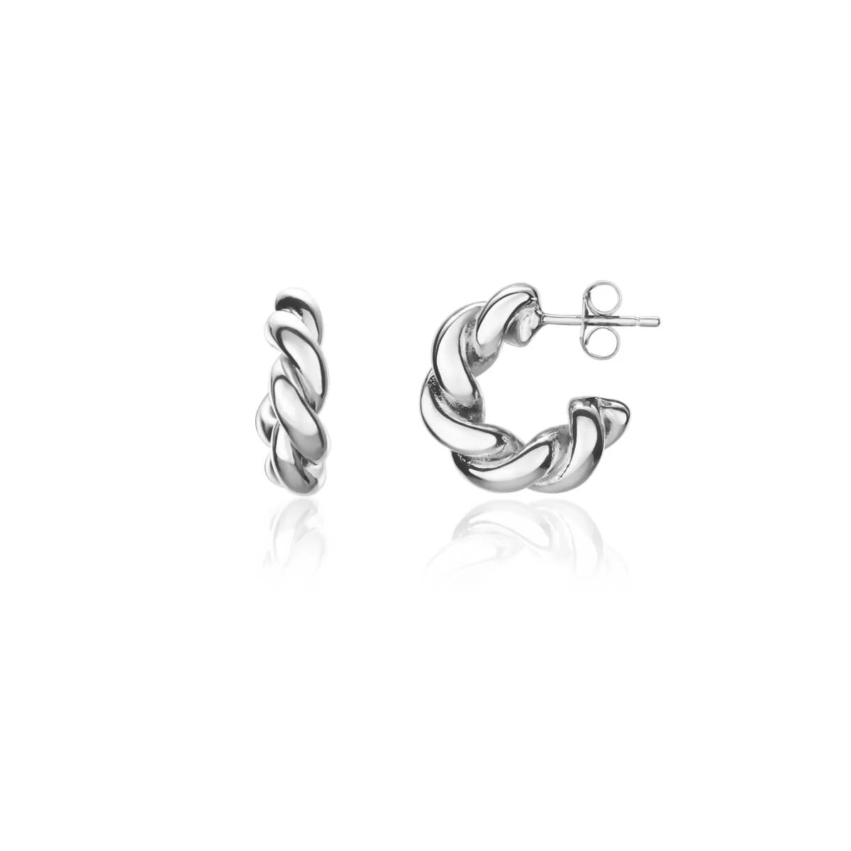 Twisted Huggie Hoop Earrings (Silver) | Abbott Lyon