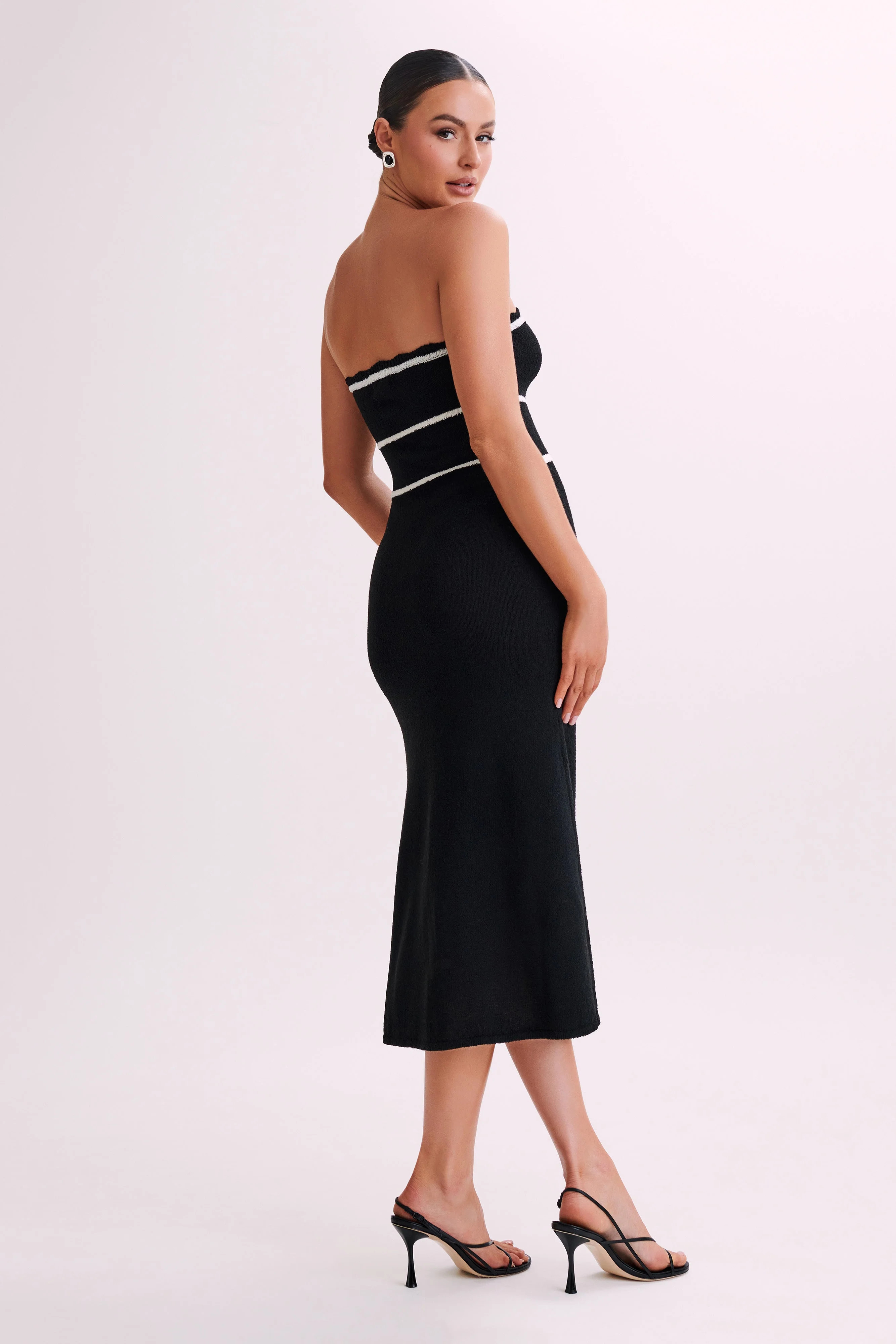 Dawn Strapless Knit Midi Dress - Black | MESHKI US
