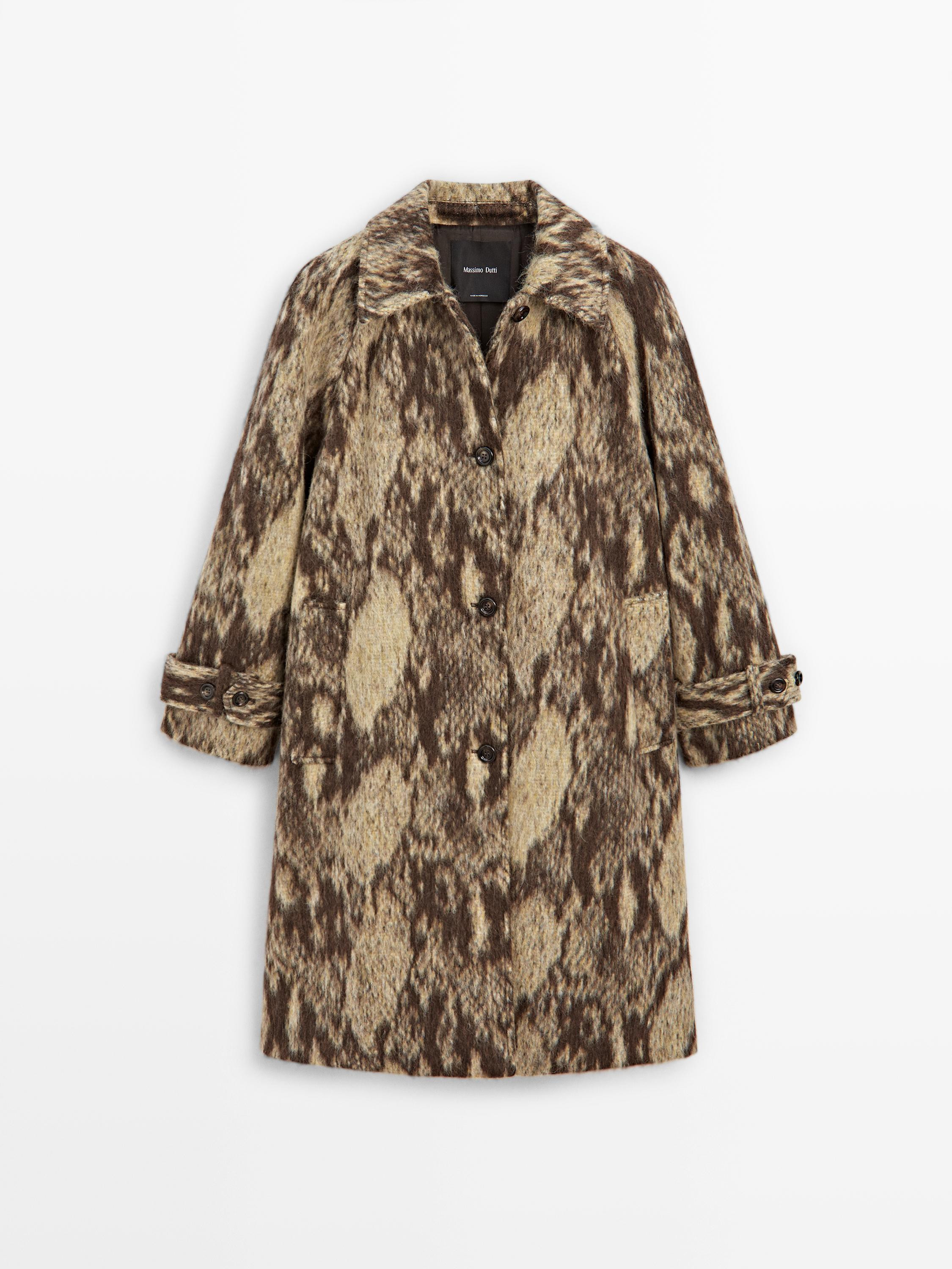 Long wool blend snakeskin print coat | Massimo Dutti UK