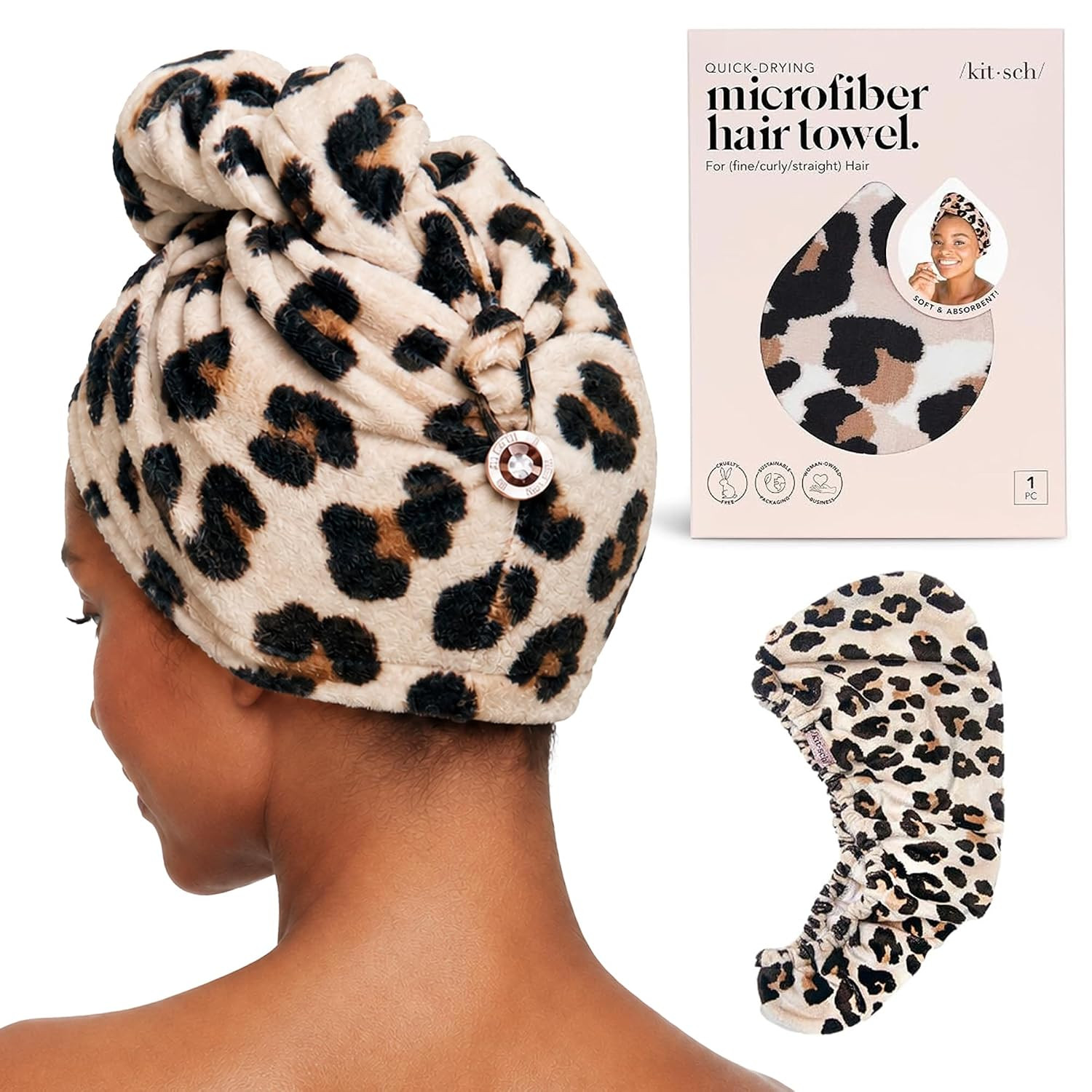 Kitsch Microfiber Hair Towel Wrap for Women - Leopard | Amazon (US)
