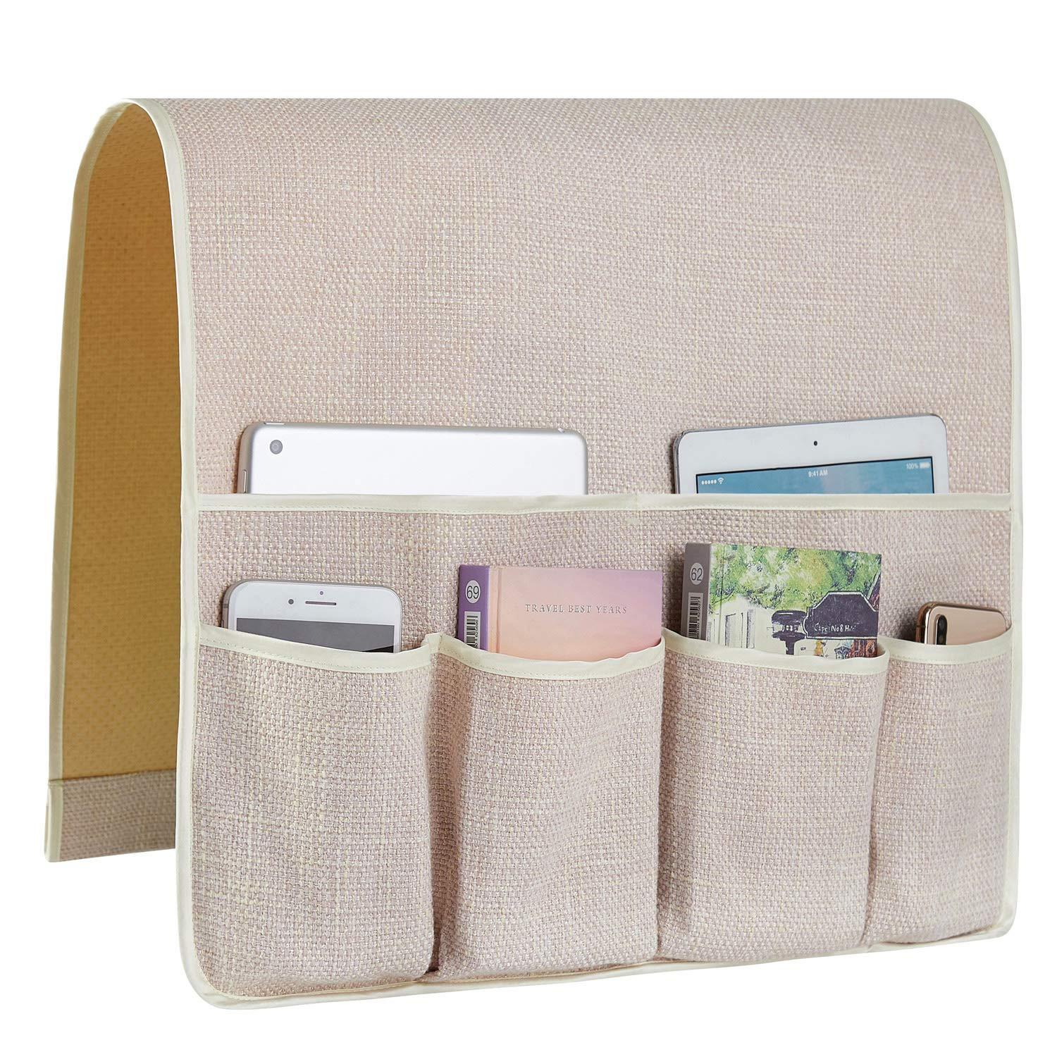 FLYILY Sofa Armrest Organizer Non-Slip Arm Chair Hanging Caddy Remote Control Holder for Magazine, Phone, Books, Glasses(Beige,19in) | Amazon (US)