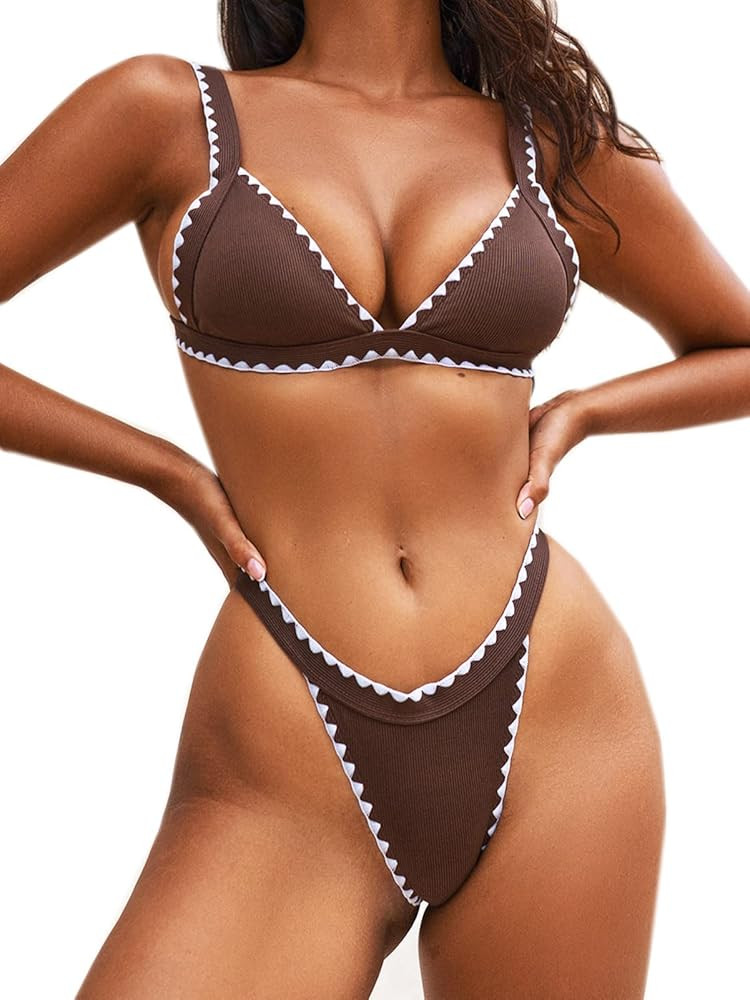 BIKINX Womens Swimsuits Sexy Thong Micro Bikini Ditsy Floral Two Piece Sets Bathing Suit Color Block | Amazon (US)