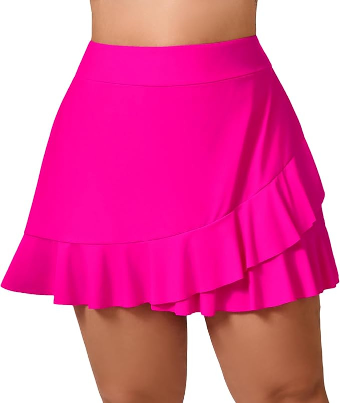 Halcurt Women's High Waisted Ruffle Swim Skirt with Hipster (Available in Plus) Tummy Control Bik... | Amazon (US)