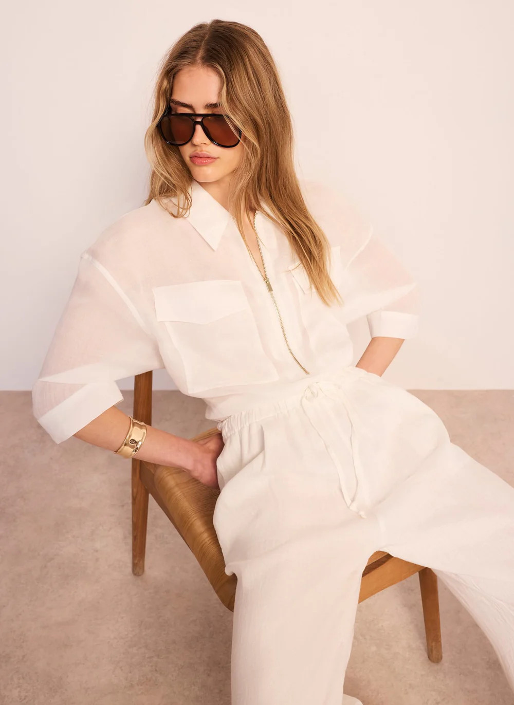White Ramie Zip Bomber Blouse | Mint Velvet - US